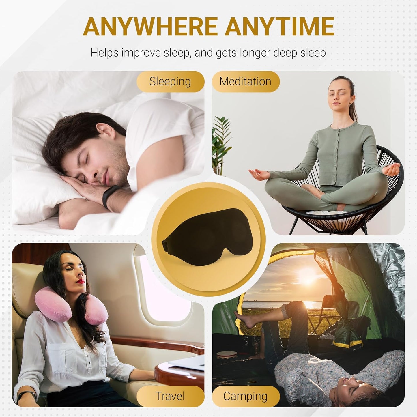 3D Sleep Mask with Travel Storage Bag – Blackout Eye Mask for Sleeping, Side Sleepers & Travel – Soft Memory Foam, Adjustable Strap, Lightweight & Comfortable Fit