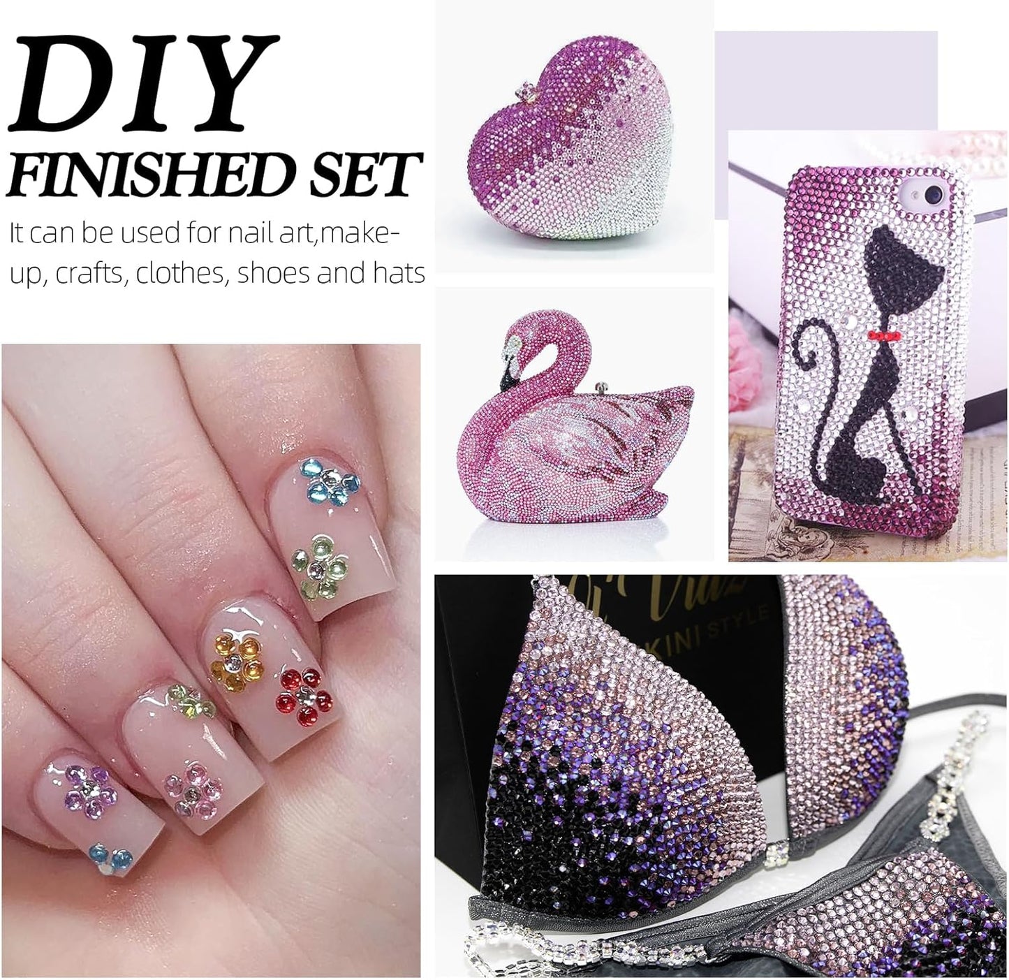 Light Amethyst Flatback Rhinestones, Glass Rhinestones for Nail Art and Craft, Glue Fix, Loose Crystal Gemstones(Lt.Amethyst, SS12, 1440pcs, 2.9-3.0mm)