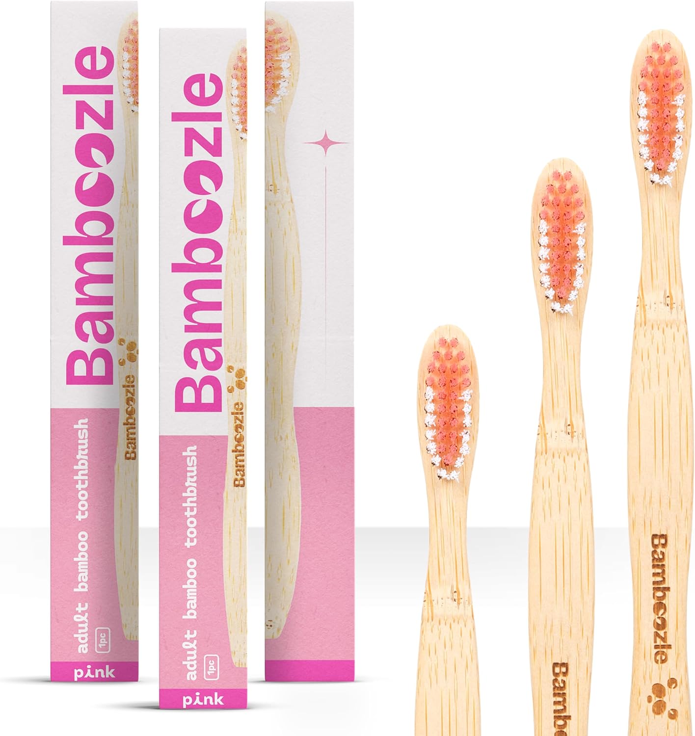 Bamboozle Eco-Friendly Toothbrush for Adults - Sustainable Bamboo Design, Biodegradable & Stylish Oral Care Solution (Pink, Pack of 3)
