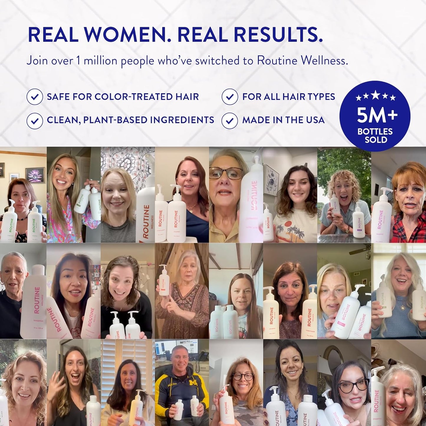 Routine Wellness Anti-Thinning Shampoo and Conditioner Set for Thinning Hair - Biotin DHT Blocker Women & Men - Color Safe Shampoo for Hair Loss & Healthier Hair - Peony & Pomegranate (Pack of 2)