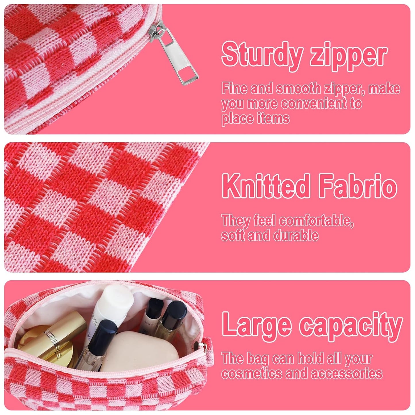 ZLFSRQ 6Pcs Checkered Pencil Case Cute Pencil Pouch for Teens Checkered Makeup Bag Pink Medium Travel Cosmetic Bag Makeup Pouch for Purse Aesthetic Trendy Zipper Toiletry Bags Organizer
