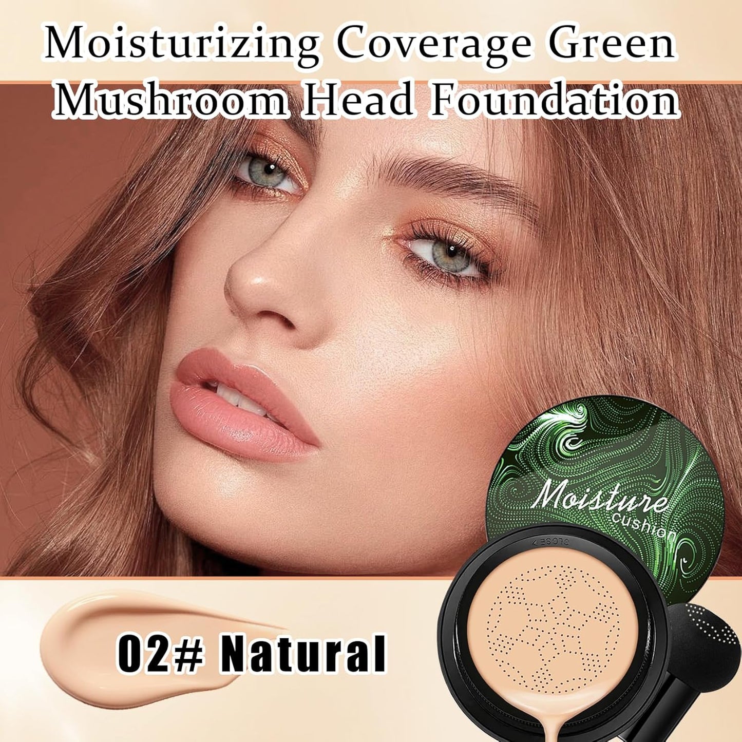 Mushroom Head Air Cushion CC Cream Foundation Makeup,Moisturizing BB Cream Face Makeup Liquid Foundation,Long Lasting Full Coverage Concealer for All Skin Types（Natural）