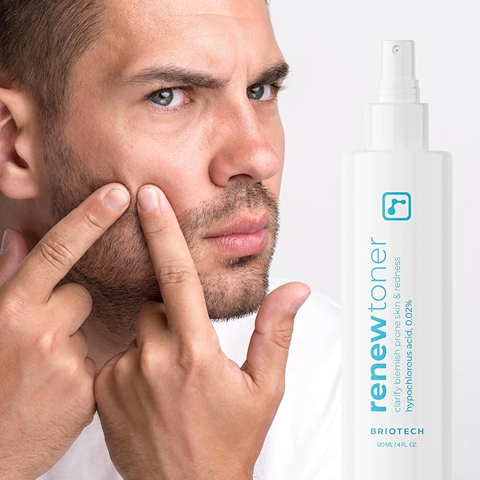 BRIOTECH Skin Renew Toner, Hypochlorous Acid Spray Topical Skin Spray for Face and Skin, Minimize Appearance of Blemishes, Soothing Mist for Redness & Bumps, 4 fl oz