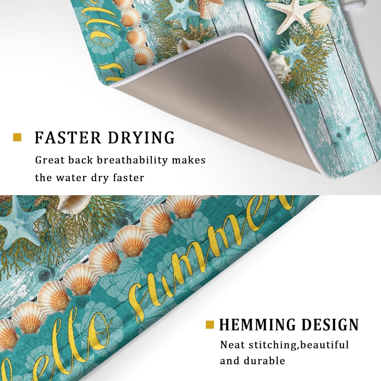 Coastal Wreath Dish Drying Mat 18x24 inch Starfish Shell Absorbent Microfiber Dish Rack Mats Drainer Pad Kitchen Countertop Accessories