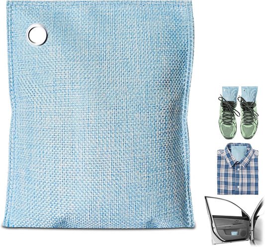 4 Pack charcoal odor absorber,Bamboo Charcoals Air Purifying Bag Charcoals Deodorizer Eliminator for Strong Odors in Car, Closet, Shoe, Basement (200G*4 Pack Light Blue, Unscented)