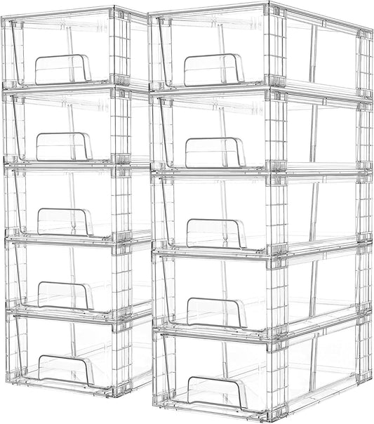 Vtopmart 10 Pack Stackable Storage Drawers,Clear Acrylic Drawer Organizers with Handles, Easily Assemble Containers for Fridge, Bathroom,Kitchen Undersink,Cabinet,Pantry Organization and Storage