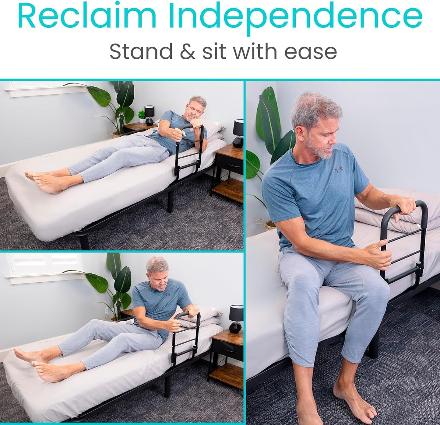 Vive Bed Assist Rail for Elderly Adults Safety - Height Adjustable Bed Cane with Handrails for Bedroom - Compact Bedside Hand Railing for Home & Hospital - Fits Queen, King, Twin, Full Mattress