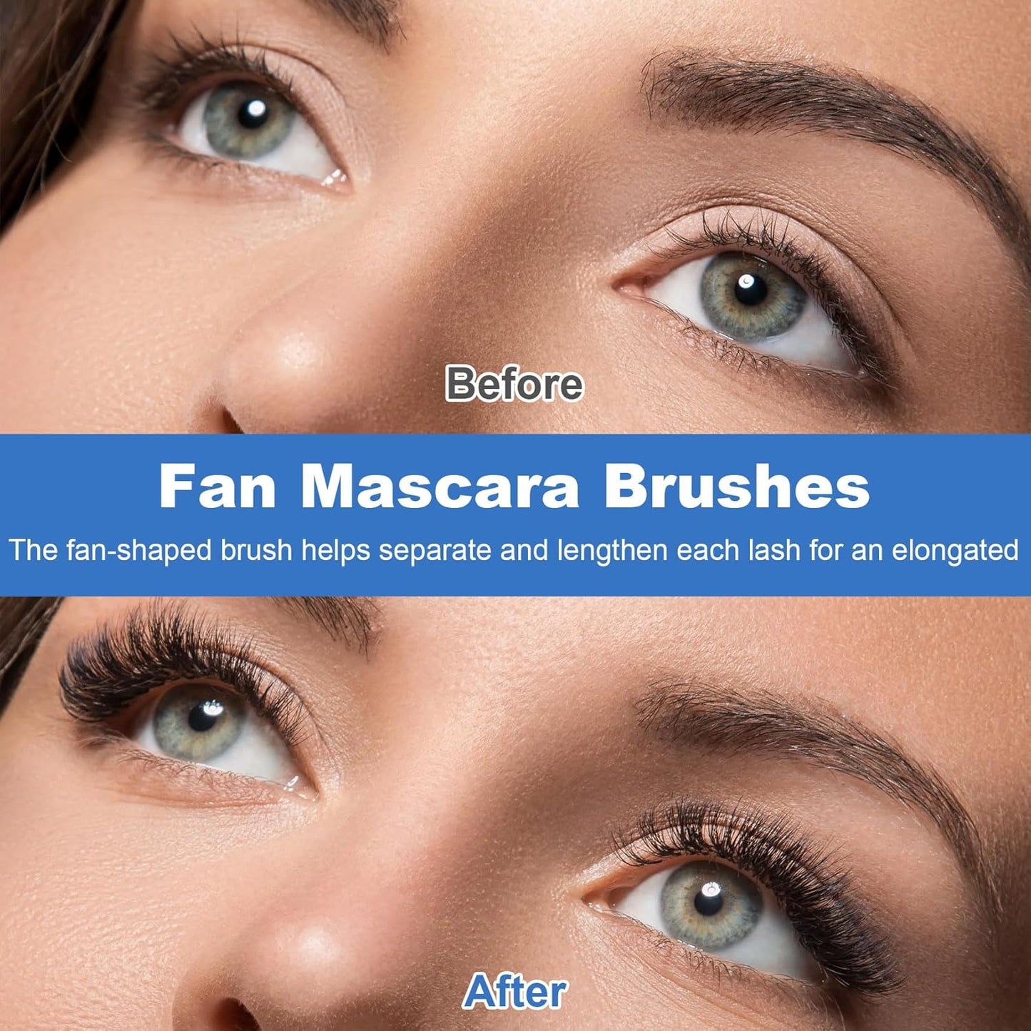 PAGOW 2pcs Folding Angle Scalloped Lash Brush, Mascara Fan Brush, Eyelash Comb Separator Makeup Tool, Multifunctional Fan Shaped Mascara Brush with Soft Bristles for Upper Lower Eye Lash