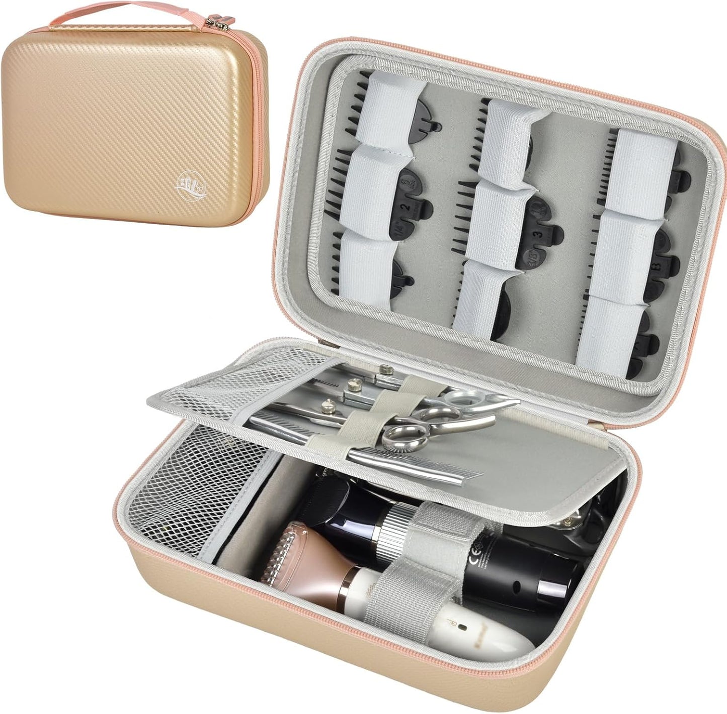 Boobowl Barber Accessories Bag for Clippers and Supplies, Mens Hair Trimmers Box, Portable Clipper Storage Holder for Hair Cutting, Guard Grooming Kit and Barbers Supplies (Bag Only)- Gold