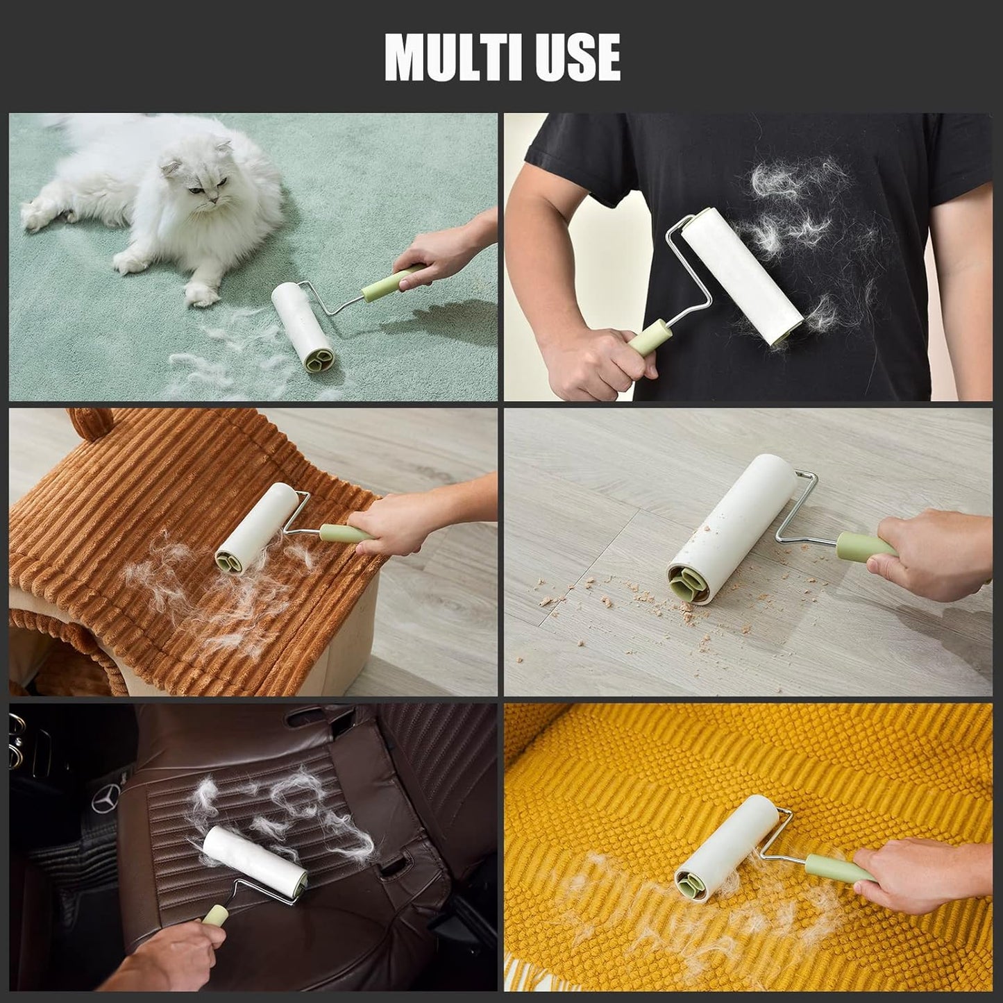 Extra Sticky Large Surface Lint Roller, 6.3'' Giant Lint Roller for Pet Hair, 270 Sheets/ 3 Refills, Long Handle Lint Remover for Clothes, Furniture, Dog & Cat Hair Remover (720 Sheets)