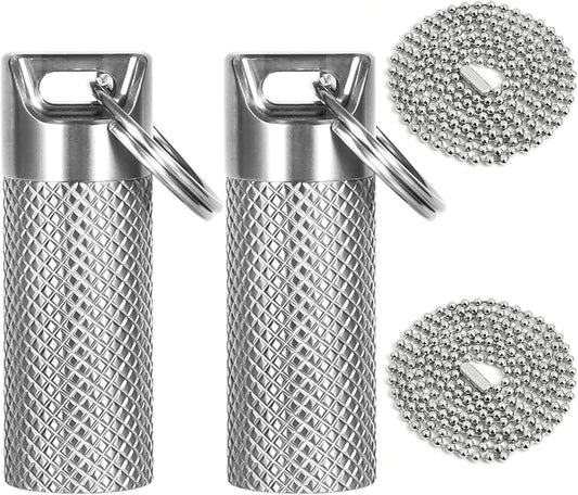 Mini Titanium Pill Box Keychain & Necklace - 100% Waterproof and Airtight, Travel Pill Holder for Essentials, Ultra Lightweight & Compact Medicine Container with O-Ring Seal (2PC)