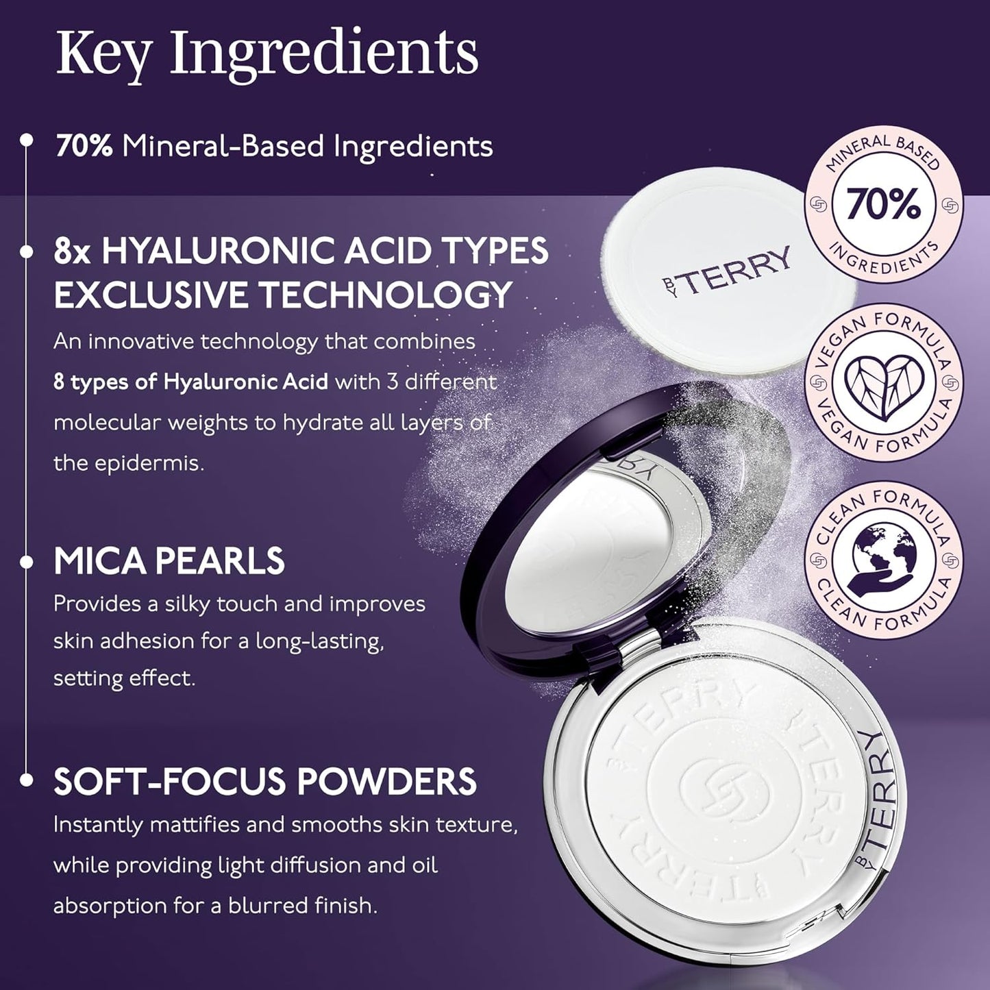By Terry Hyaluronic Pressed Hydra-Powder 8HA | Travel-Size | Invisible, Matte Finish For Flawless & Smooth Skin | 7.5g