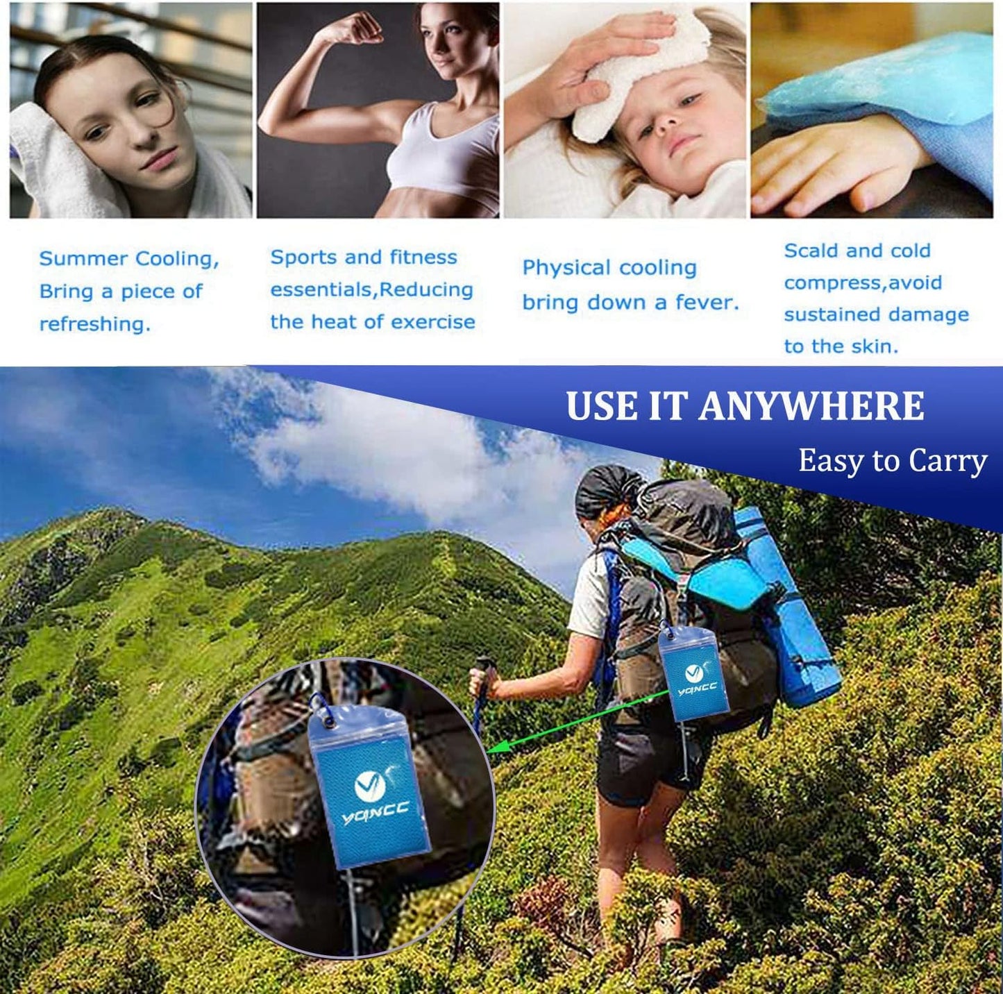 YQXCC 4 Pack Cooling Towels | 40"x12" | Ice Cool for Neck | Microfiber Soft Breathable Chilly | for Yoga, Golf, Gym, Camping, Running, Workout & More Activities