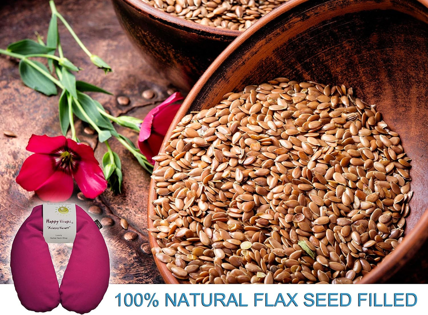 Microwavable Herbal Neck Wrap - Hot Cold Aromatherapy Neck Warming Pillow - Heating Pad for Migraines, Stress, Gifts for Women, Birthdays, Christmas and Free Sleep Mask - Pink Cotton