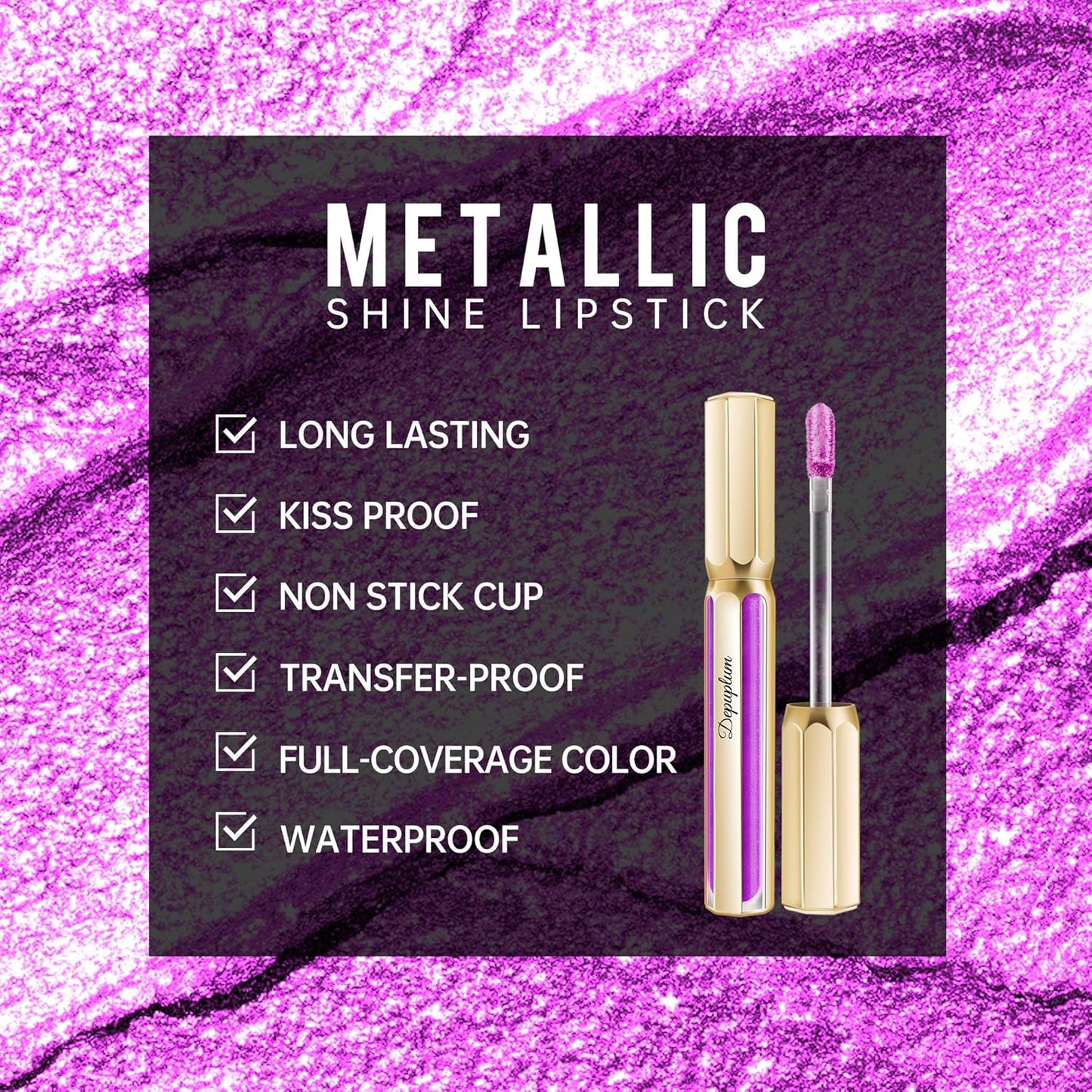 Purple Lipsticks for Women Metallic Lipstick Long Lasting Lip Gloss Metal Shine Lightweight Hydrating Full Coverage Lip Color, DP102 Piggy