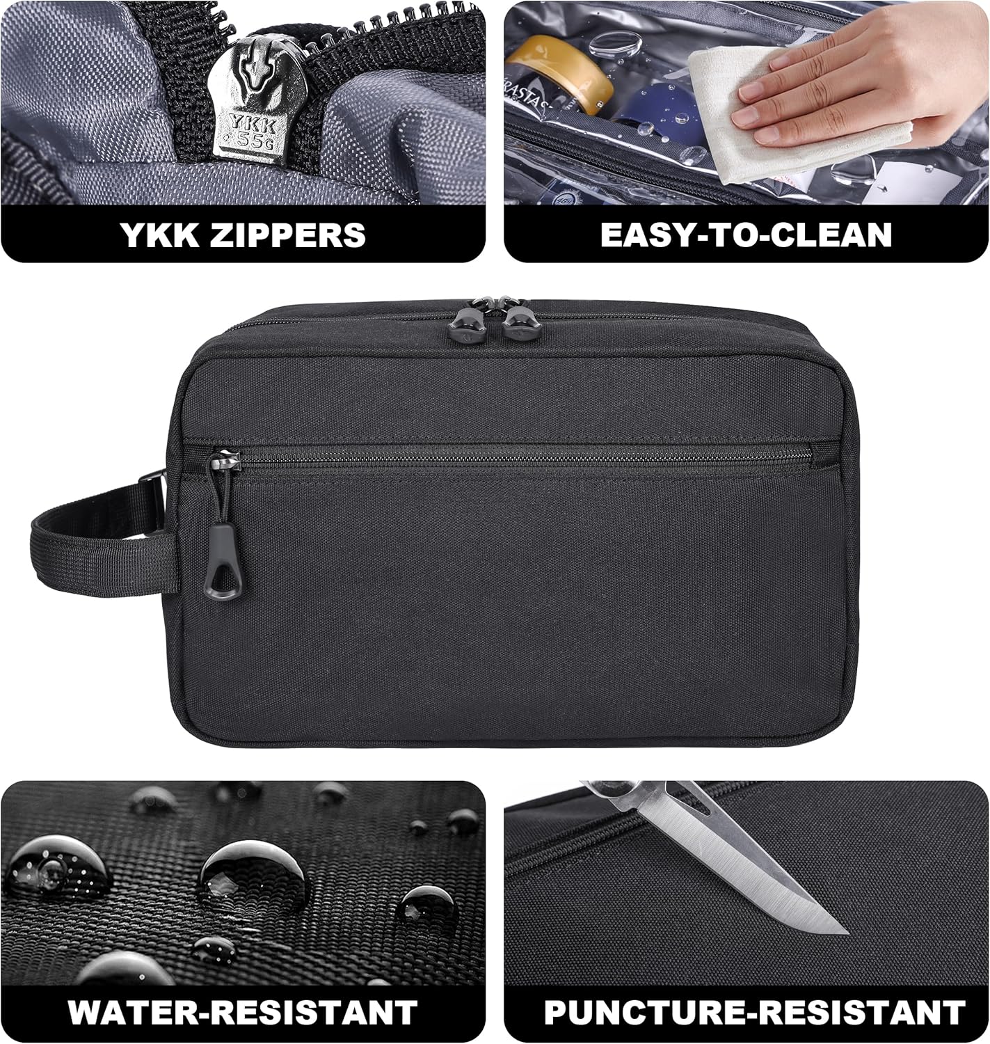Toiletry Bag for Men, YKK Zippers Hanging Bathroom Shower Hygiene Bag with Metal XXL Swivel Hook, Big Comparment, Waterproof for Travel Accessories