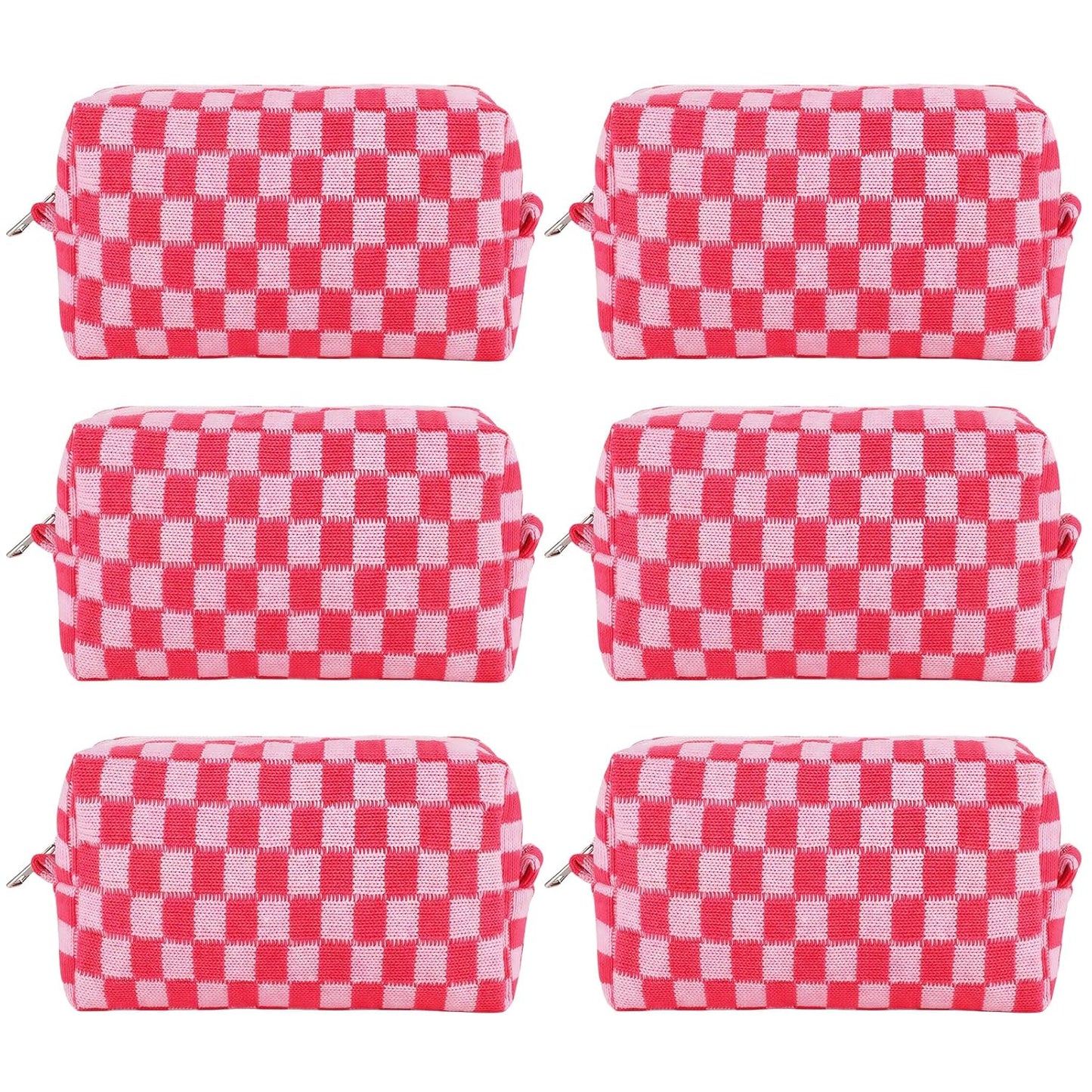 ZLFSRQ 6Pcs Checkered Pencil Case Cute Pencil Pouch for Teens Checkered Makeup Bag Pink Medium Travel Cosmetic Bag Makeup Pouch for Purse Aesthetic Trendy Zipper Toiletry Bags Organizer