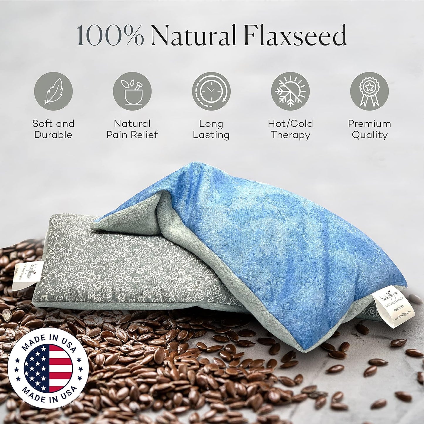 SacksyThyme Microwave Heating Pad for Cramps, Back, Neck, Shoulders, Leg Pain - Reusable Heat Pack, Hot Moist Microwavable Therapy Pack - Unscented Flaxseed Hot Compress Made in USA (Size: 12" x 7")