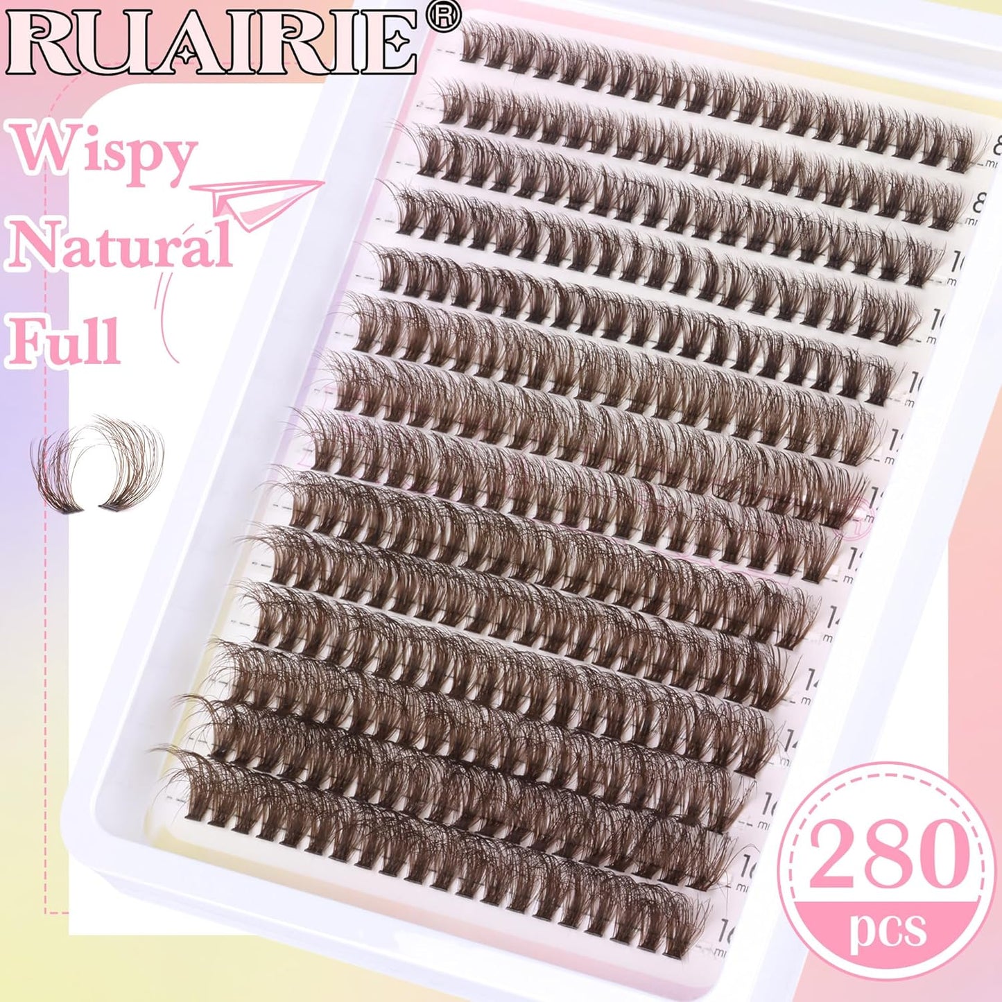 Brown Lash Clusters Eyelash Extensions 280pcs Volume Eyelash Clusters Lash Extensions 8-16MM D-Curly Wispy Individual Lashes