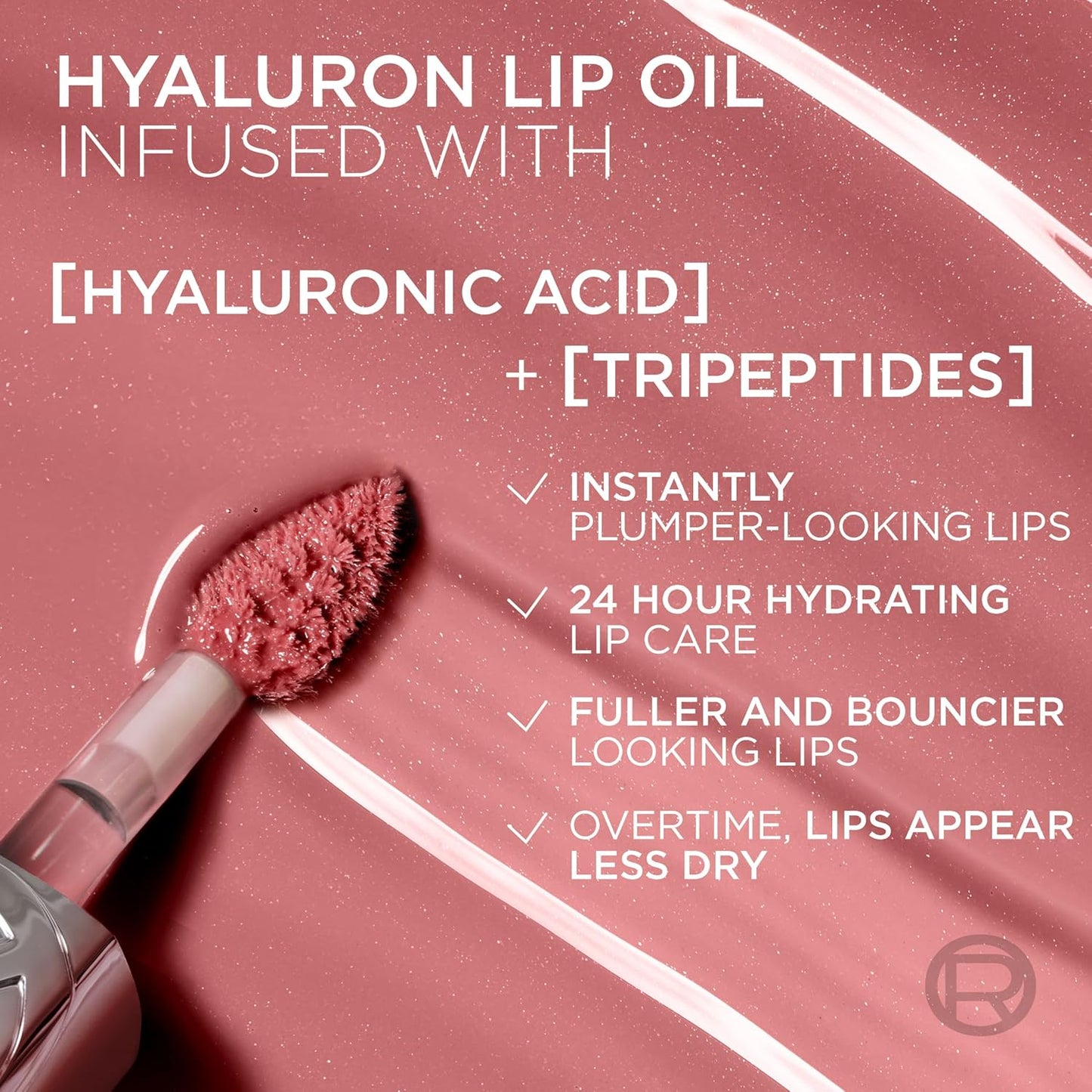 L'Oreal Paris Plump Ambition Hyaluron Lip Oil, 24 HR Lip Gloss with Hyaluronic Acid, Volumizing Formula with Glass-Like Shine, Cherry Cherie 390, 0.16 Fl Oz