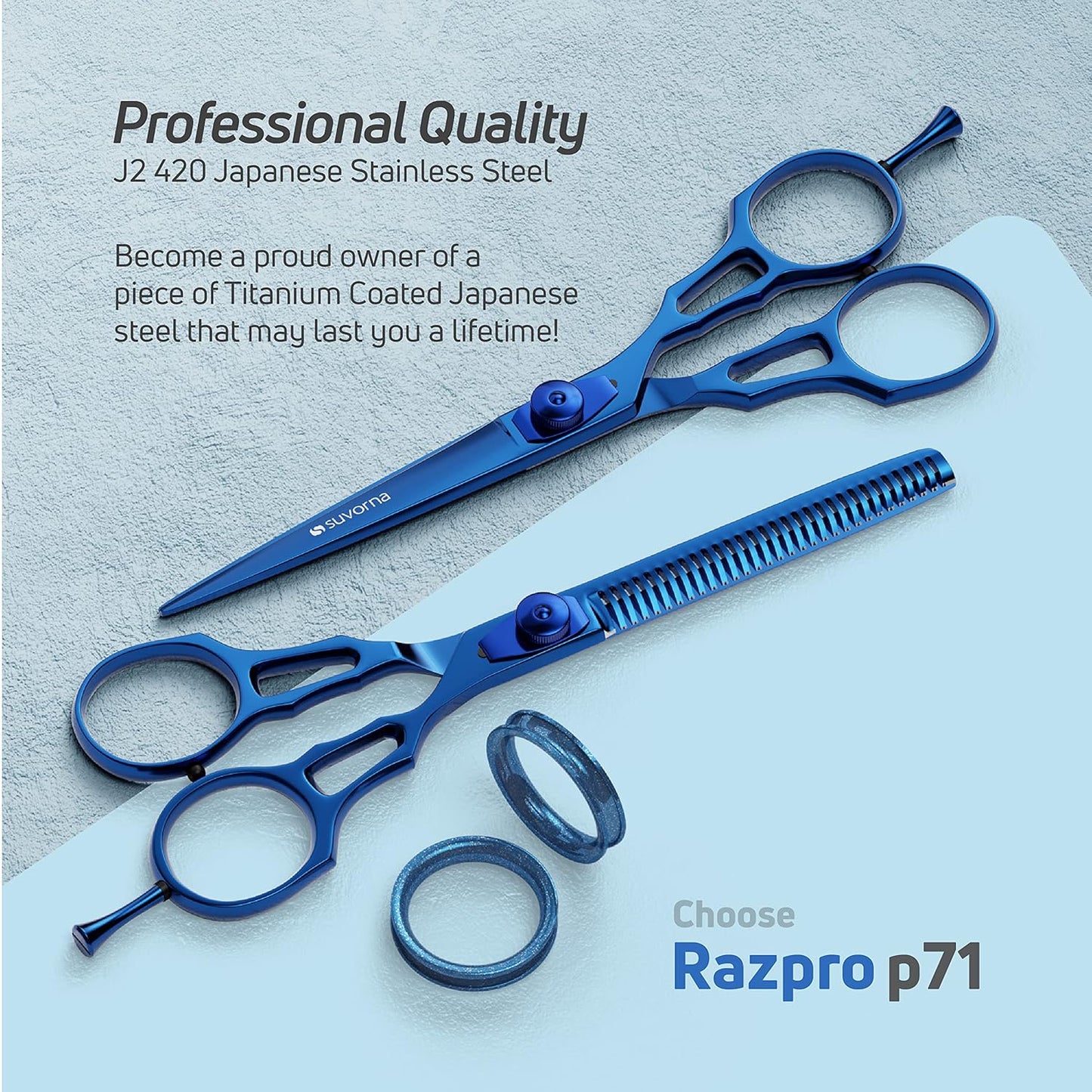 Suvorna Hair Cutting Scissors Professional with Thinning Shears for Hair | 2 Pcs Hair Shears | J2 Japanese Stainless Steel Professional Hair Scissors | 5.5" Hair Shear Professional.