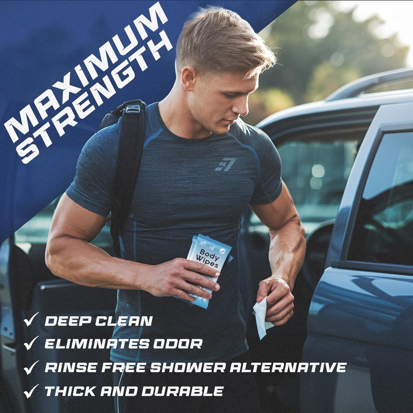 XL Deodorizing Body Wipes | Men's Extra Soft Washcloths Shower Alternative | Great for Workout Travel Gym Camping | 30 Individually Wrapped Shower Wipes | with Vitamin E Aloe Scent