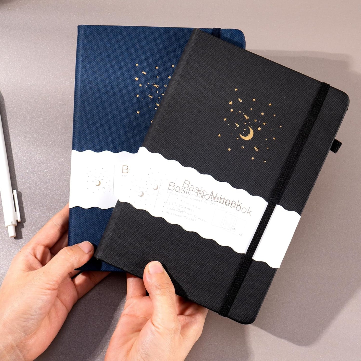 CAGIE 2 Pack Lined Journals Notebooks for Work, Hardcover Notebook Journal with Pen Loop, A5 Small Journal for Women Men Writing Gifts, 5.7" x 8.3", Blue& Black