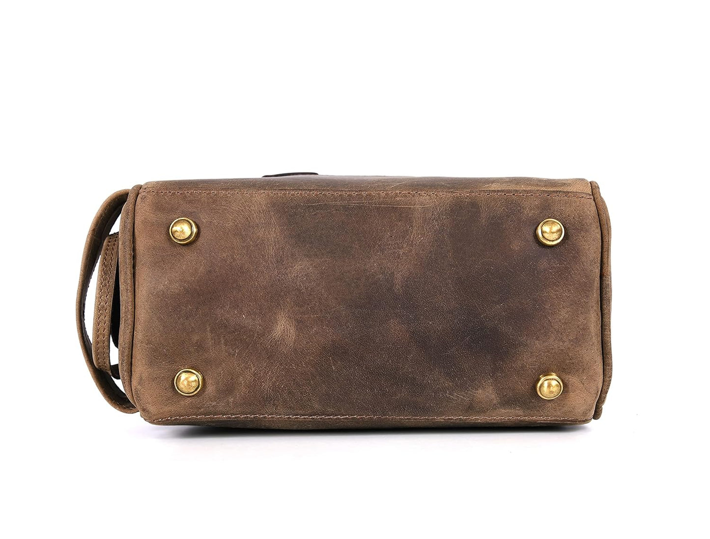 10" Premium Leather Toiletry Travel Pouch With Waterproof Lining Black Color | King-Size Handcrafted Vintage Shaving Kit By Aaron Leather Goods (Brown)