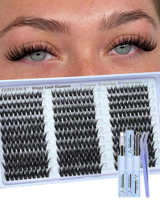 Wispy Lash Clusters Kit Natural Fairy Wet Eyelash Clusters Kit 300 Pcs Cluster Eyelash Extensions Kit for DIY Reusable Waterproof Individual Lash Extension (10-16mm CC Curl)