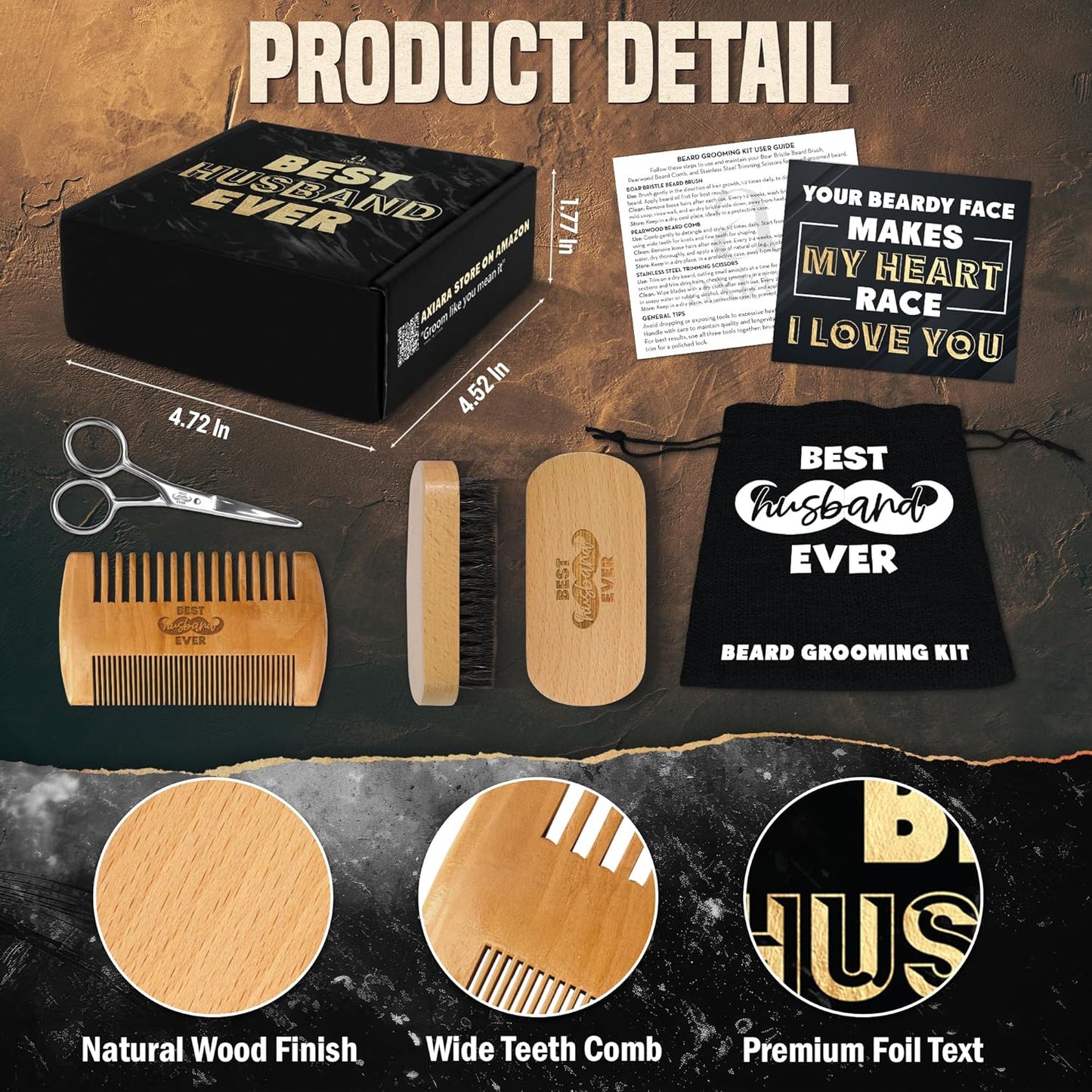 Gifts for Husband - Beard Kit for Men Grooming and Care with Brush, Comb, Scissors & Storage Bag - Husband Birthday Gift Ideas, Fathers Day Birthday Gifts for Men, Beard Growth Kit