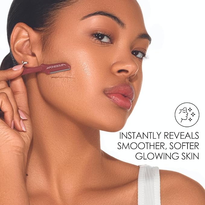 JAPONESQUE Dermaplaner and Cooling Eye Roller - Dual Ended Dermaplaning Facial Razor with Soothing Roller Ball Massager- Tool for Exfoliation, Hair Removal, Face Massage