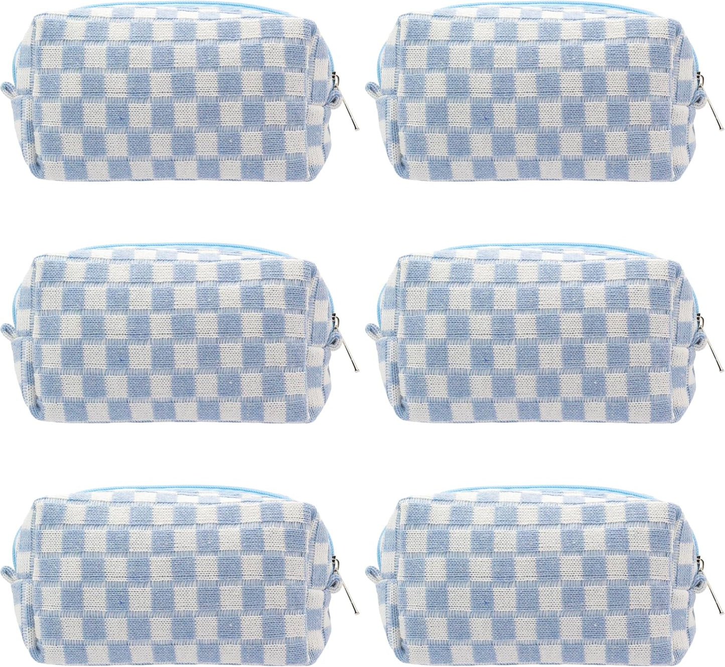 PAZIMIIK Checkered Makeup Bag for Purse Portable Zipper Make Up Pouch Small Cosmetic Case for Travel Accessories (6PCS Blue)