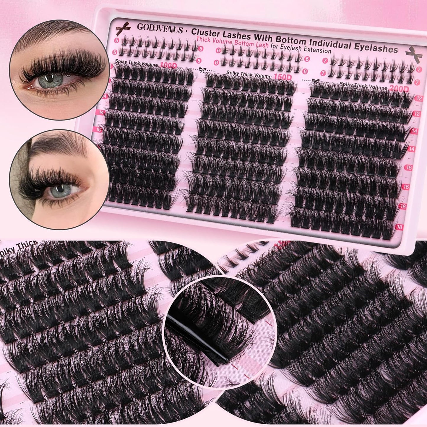 Fluffy Lash Clusters Kit Volume Cluster Eyelash Extensions Kit D Curl Waterproof Eyelash Clusters 240pcs Individual Lashes Full Faux Mink Cluster Lashes and 60pcs Bottom Lashes for DIY Lash Extension