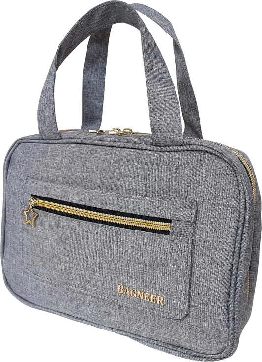 Travel Toiletry Bag with Hanging Hook, Water-resistant Makeup Cosmetic Bag Travel Bathroom Organizer for Accessories, Shampoo, Women Toiletries Container (Gray, Medium)