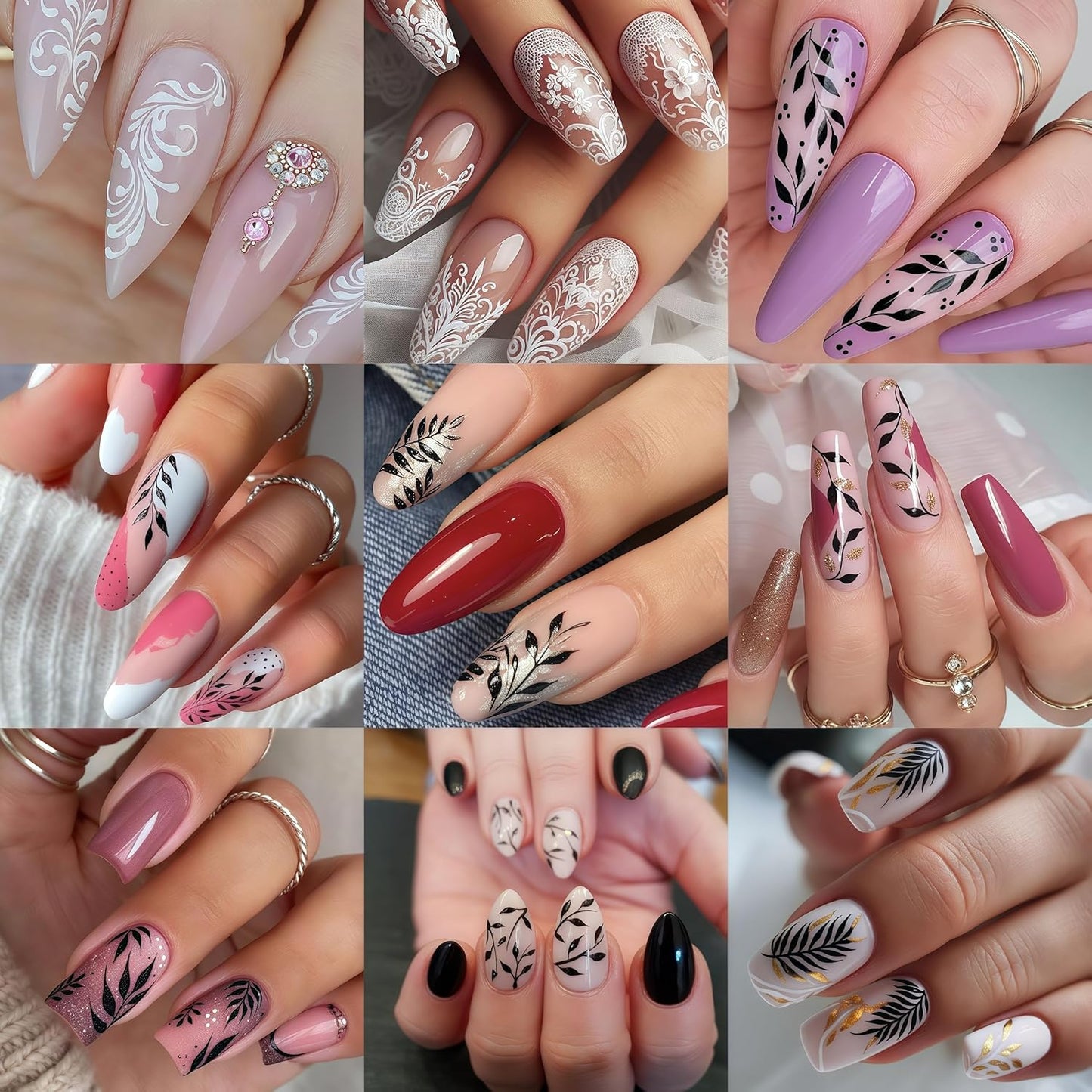 10 Sheets Black White Leaves Flowers Nail Stickers Decals 3D Self- Adhesive Retro Flower Vintage Vine Rose Flower Butterflies Nail Design Classic Fashion Simple Nails Supplies for Acrylic Nail DIY