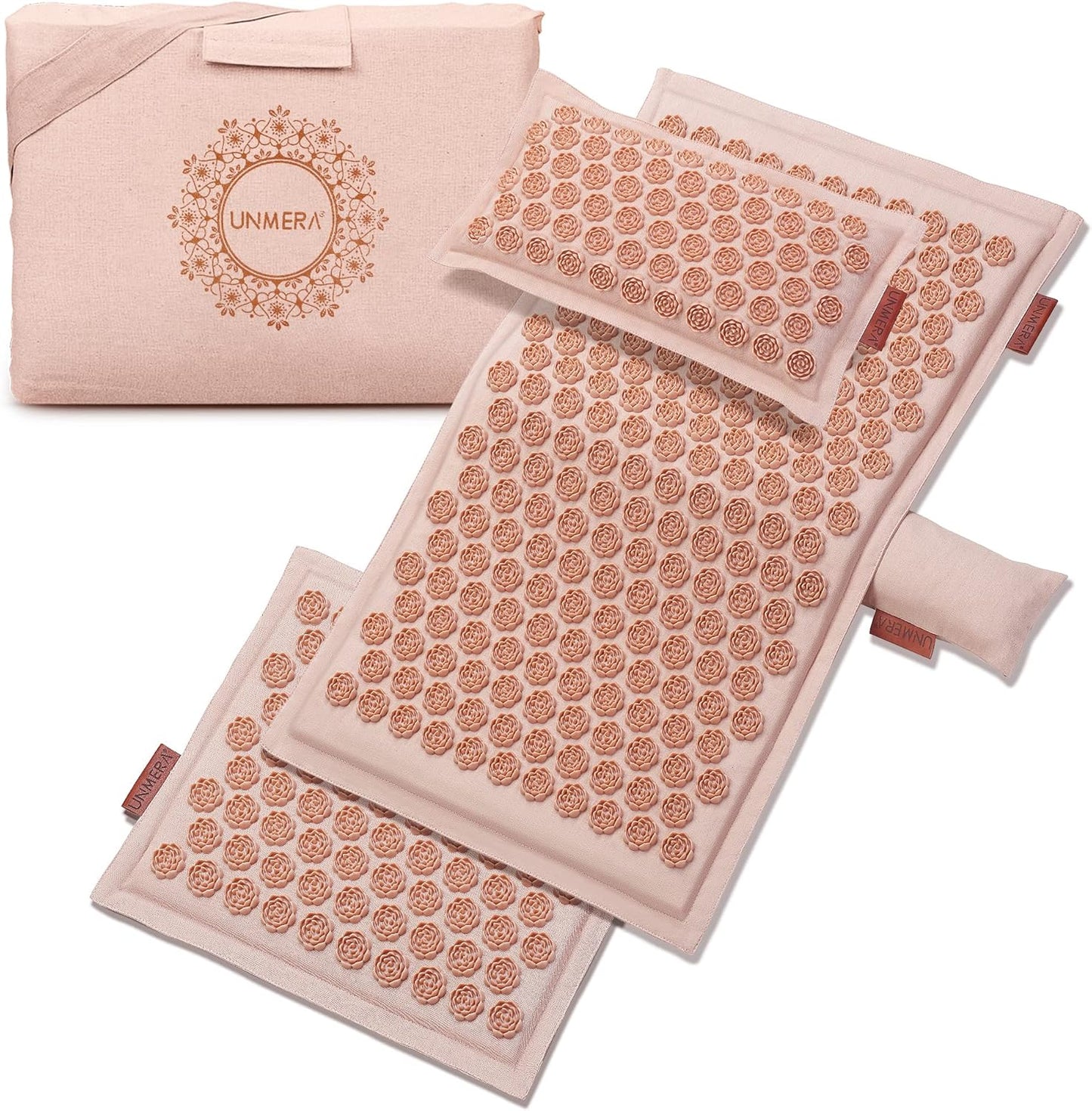 UNMERA Acupressure Mat and Pillow Set,Natural Premium Linen & Coconut Fiber Filling,for Back/Neck Pain Relief, Sciatic, Headache and Muscle Relaxation, Comes with Carrying Bag