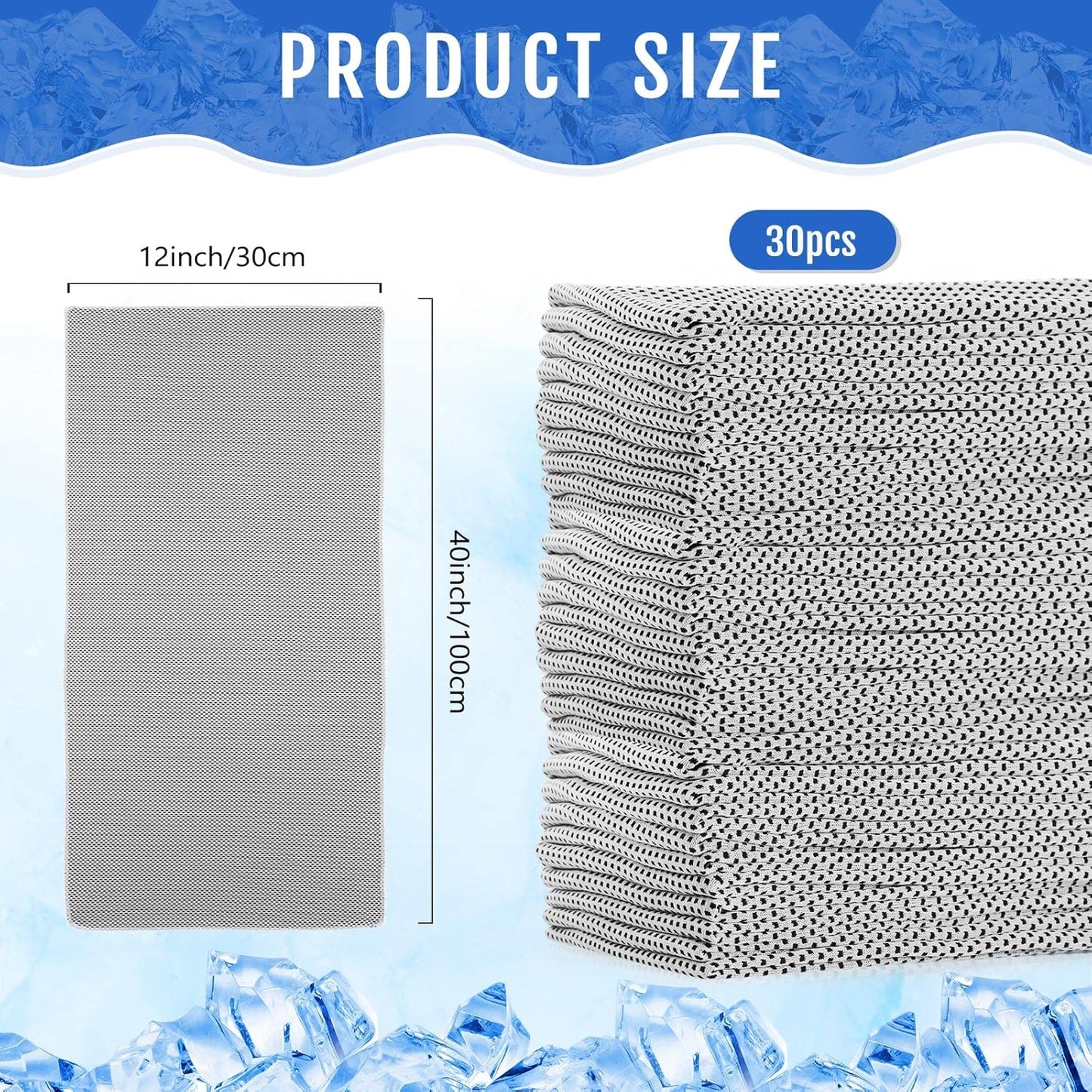 Hosuly 30 Pack Cooling Towels, 40"x12" Ice Breathable Soft Chilly Sweat Rag Microfiber Workout Rags for Gym Cooling Towels for Neck and Face for Yoga Golf Sport Running