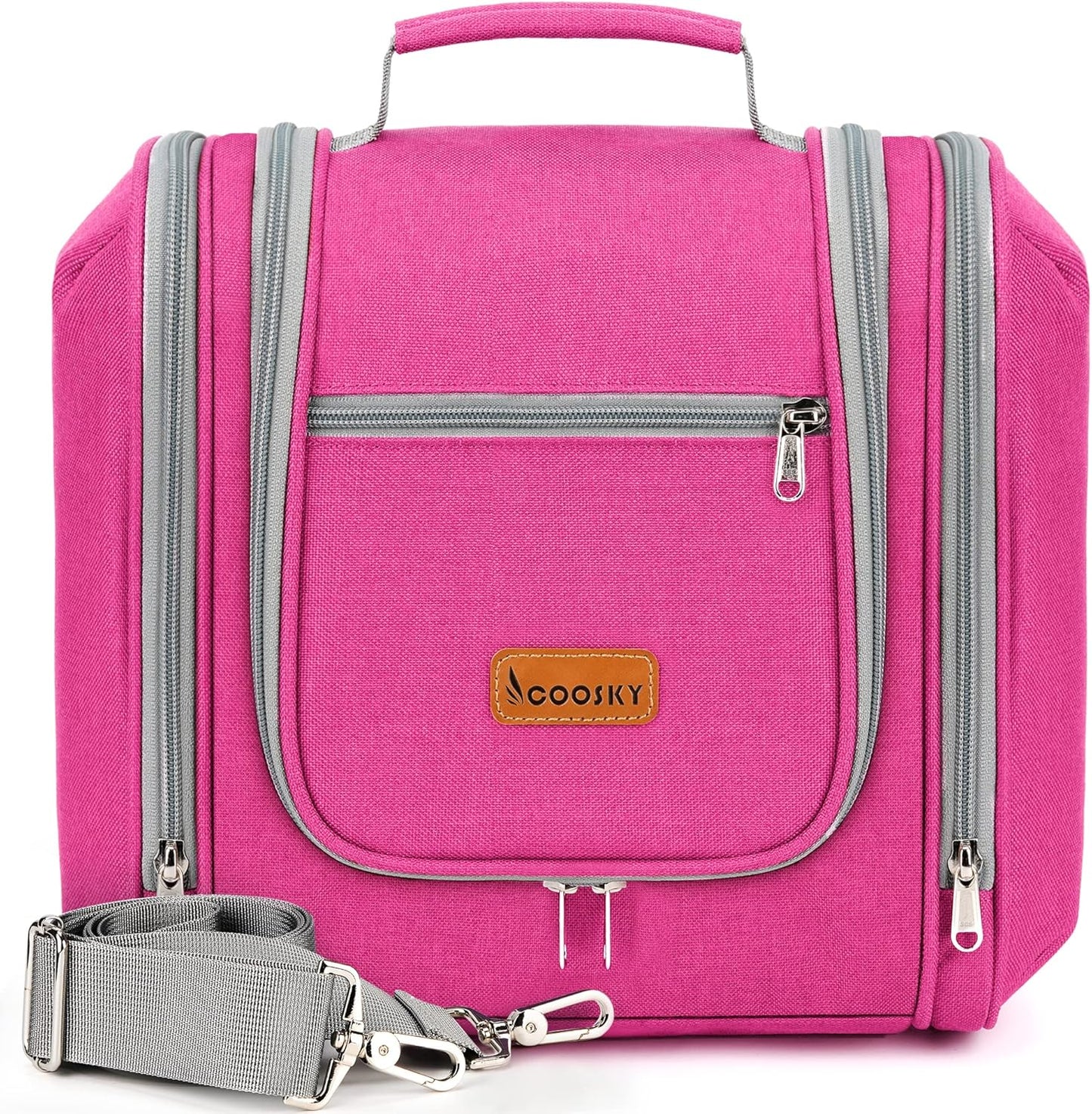 Extra Large Toiletry Bag for Women and Men, 6 Organizer Compartments, Holds Full Size Shampoo, with Hanging Hook Cosmetic Bag, Travel Makeup Bag, Bathroom Water-resistant Toiletries Bag, Rose Red