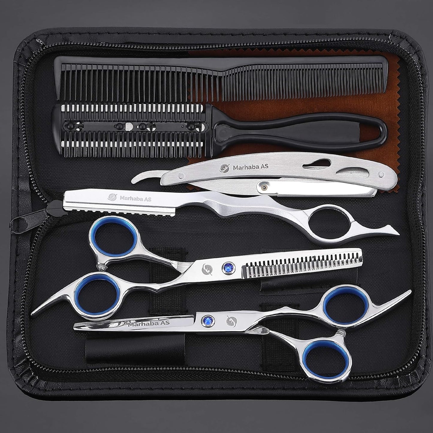 Hair Scissors Kit – 10 Pieces Stainless Steel Precision Shears for Dry & Wet Hair, Professional and Personal Hair Cutting Set for Men and Women, Sharp Barber Tools with Accessories