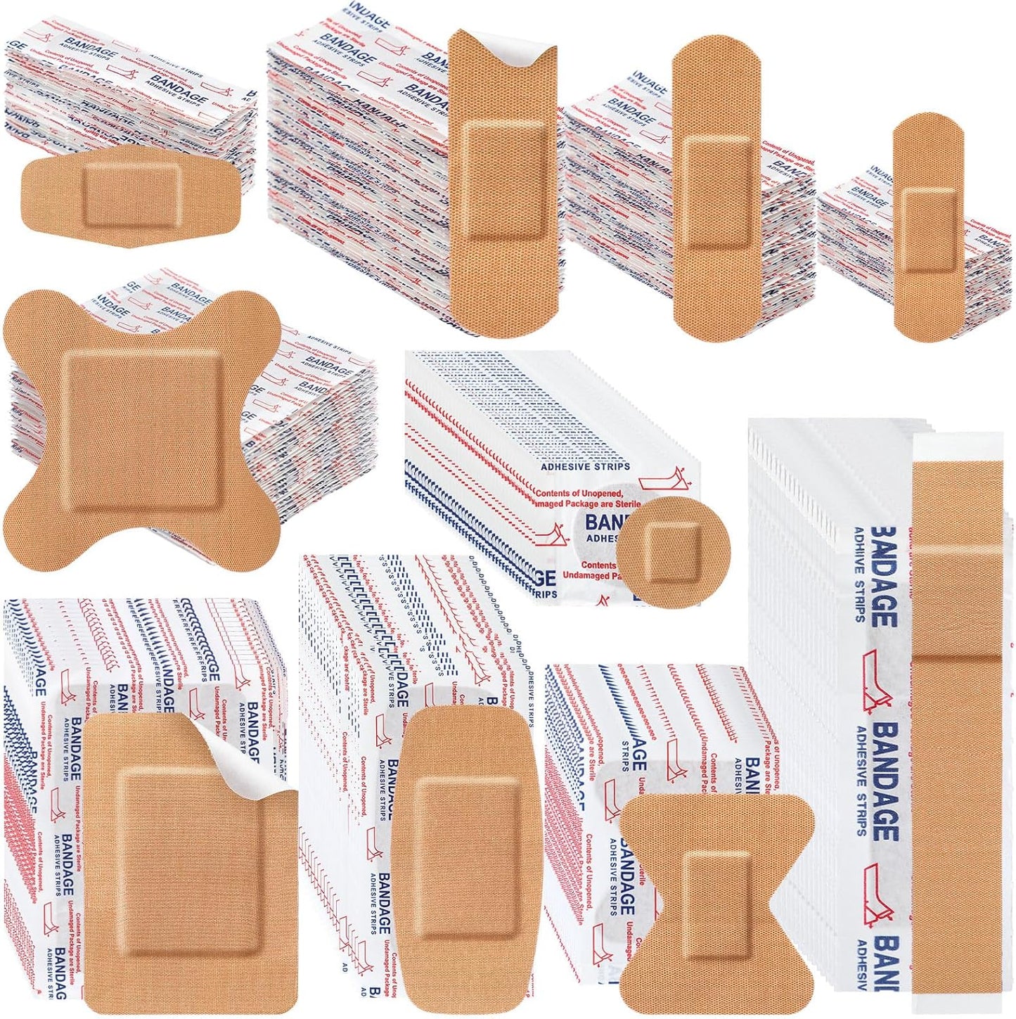 Geiserailie 300 Pcs Adhesive Bandages Family Variety Pack Fabric and Waterproof Assorted Bandages Bulk Sterile Individually Wrapped Bandages for First-Aid, Scrapes, Fingers (Flexible Fabric Bandage)