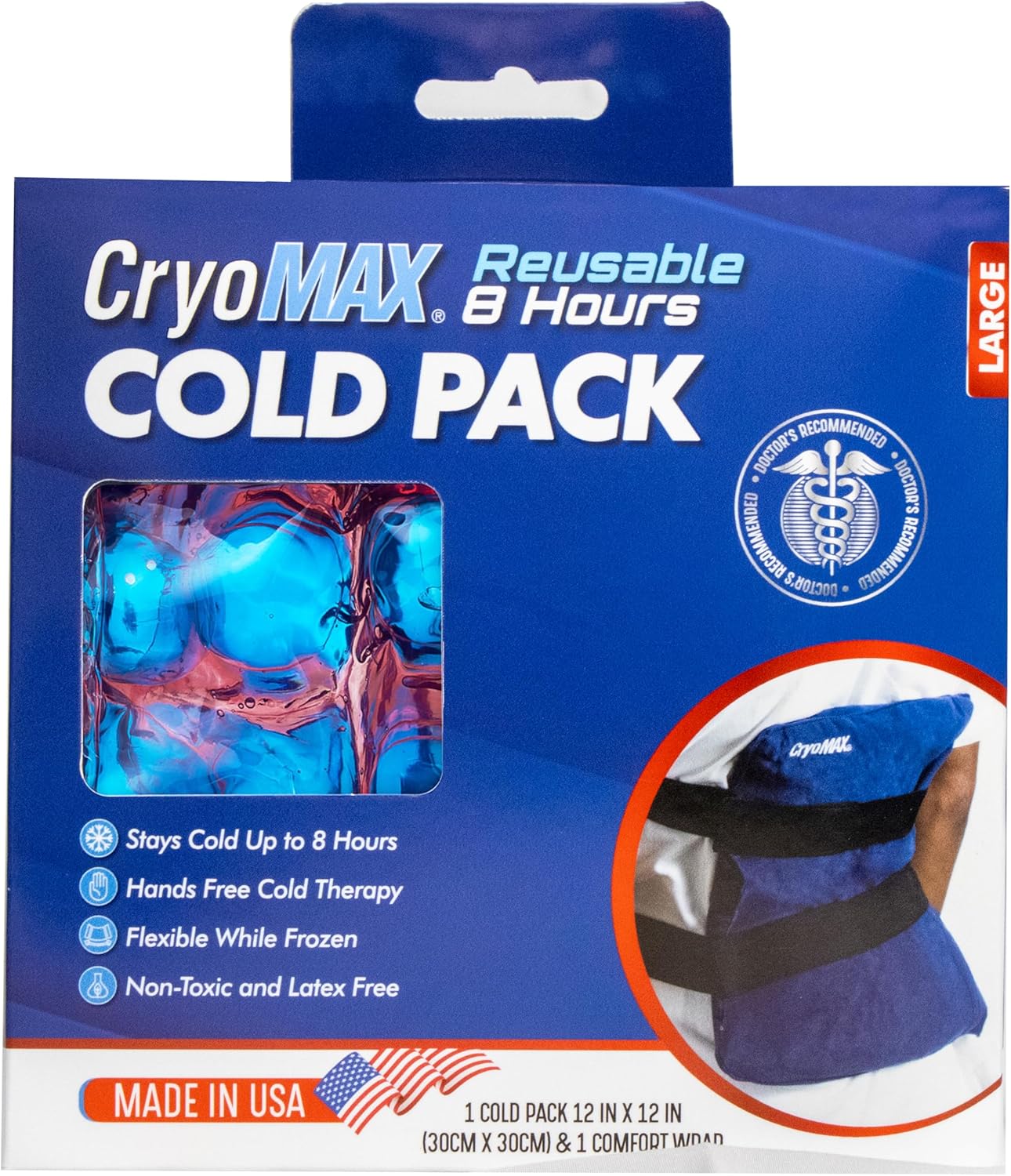 CryoMAX Cold Pack, Reusable, Latex Free, 8 Hour Cold Therapy, Large, 12" x 12" (1 Count)