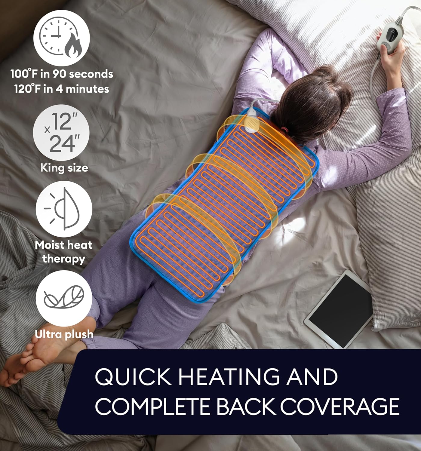 GENIANI Electric Throw Double Sided XL Heating Pad Electric for Lower Back Pain & Period Cramps Relief, Heat Pad with 3 Heat Settings for Neck & Shoulders, Heat Patches (12x24 Electric Blue)