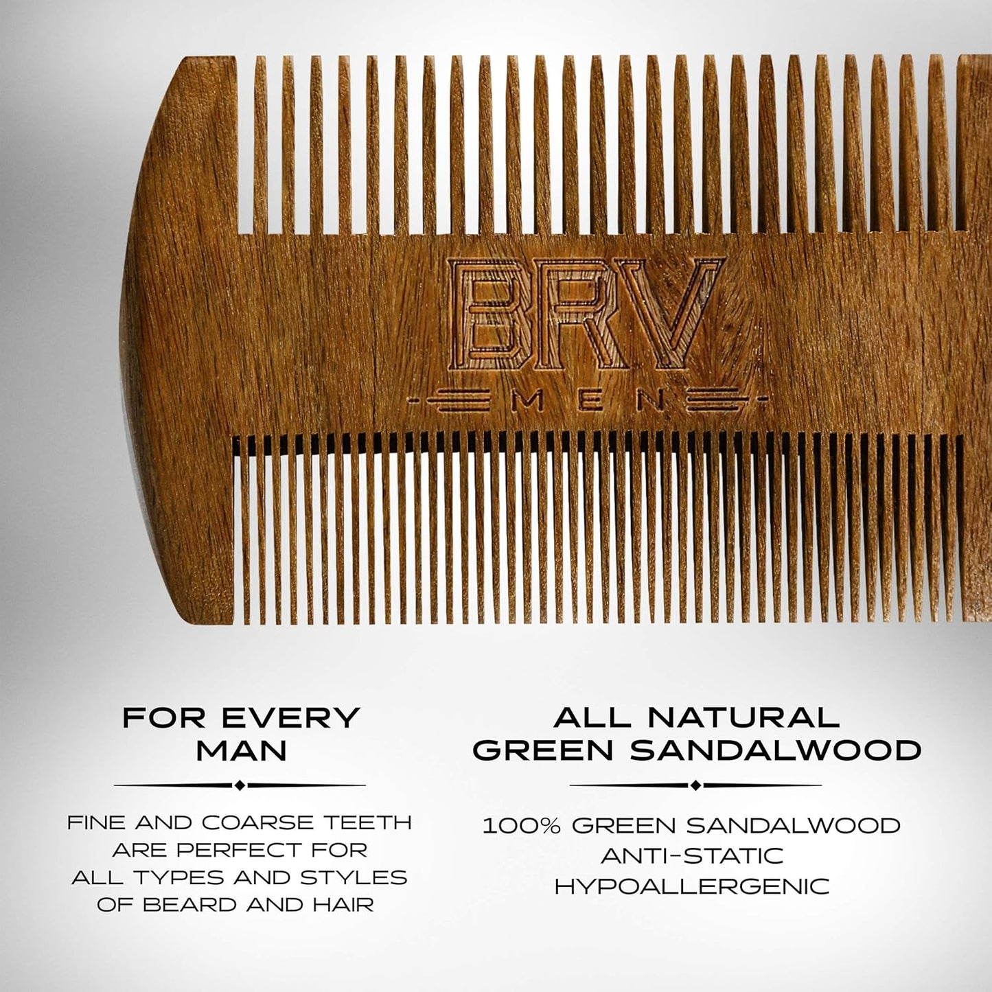 BRV MEN Beard & Mustache Comb, 100% Natural Green Sandalwood, Pocket Beard Comb with Carry Case, Wooden Beard Comb for Men For All Types and Styles of Hair & Beard