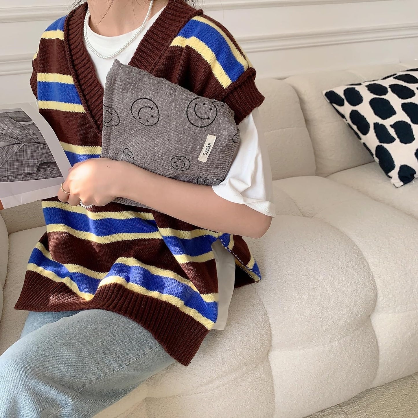 Cosmetic Bags for Women - Corduroy Cosmetic Bag Aesthetic Women Handbags Purses Smile Dots Makeup Organizer Storage Makeup Bag Girls Case Bags (A-Gray)