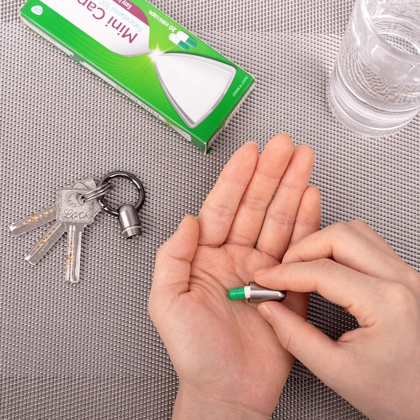 Micro Keychain Pill Holder Titanium Waterproof Mini Pill Container for Emergency Medicine，Travel Purse Pocket (Silver)