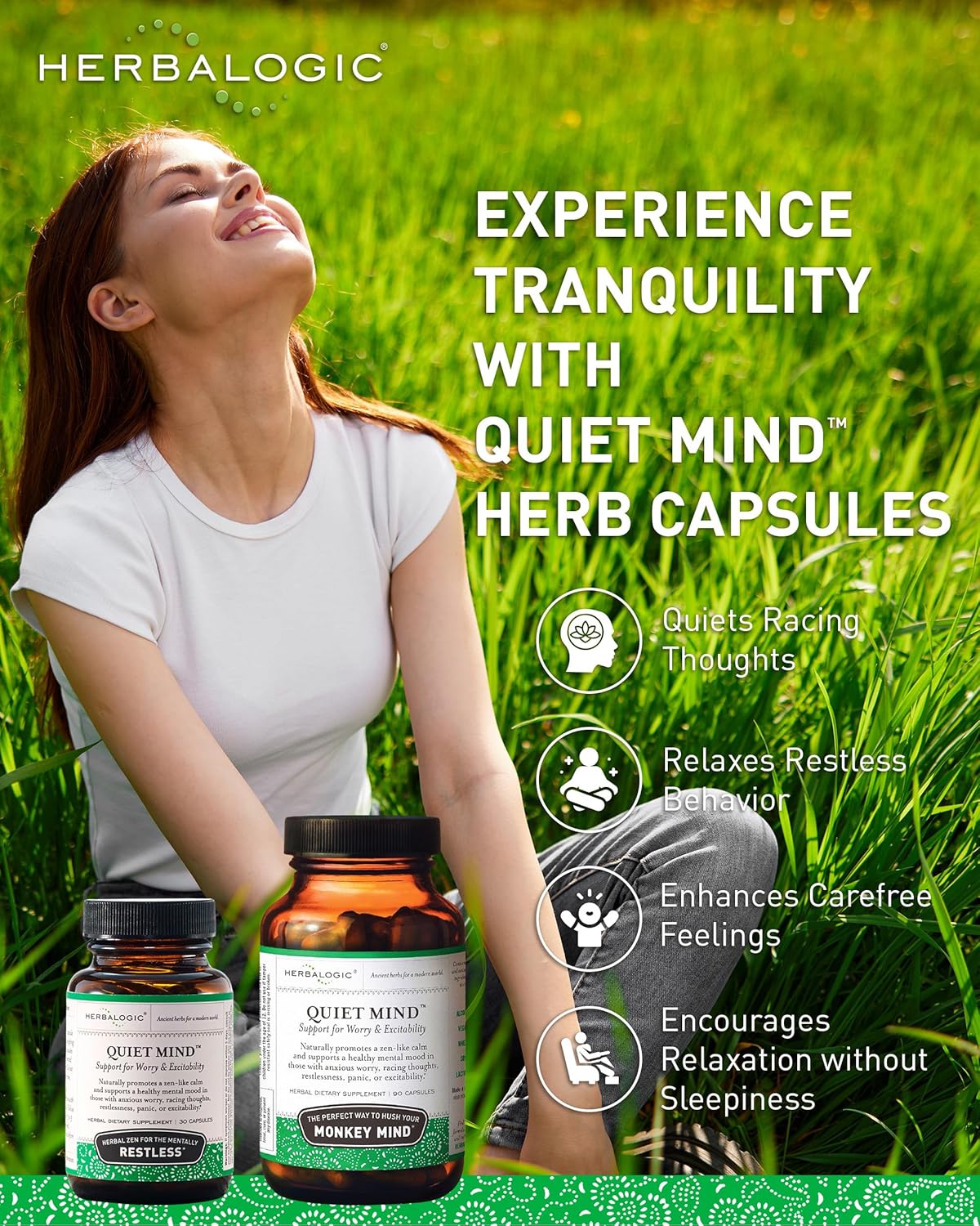 Quiet Mind Herb Capsules - Non-Sedating, Promotes a Feeling of Zen-Like Calm - Eases Worry - Based on The Traditional Chinese Formula GUI Pi Tang - 90 Cap Count
