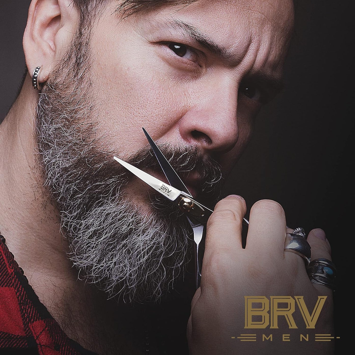 BRV MEN Beard & Mustache Scissors - 5" - High Carbon Stainless Steel - Razor Sharp Facial Hair Trimming Shears - RIGHT HANDED, Silver