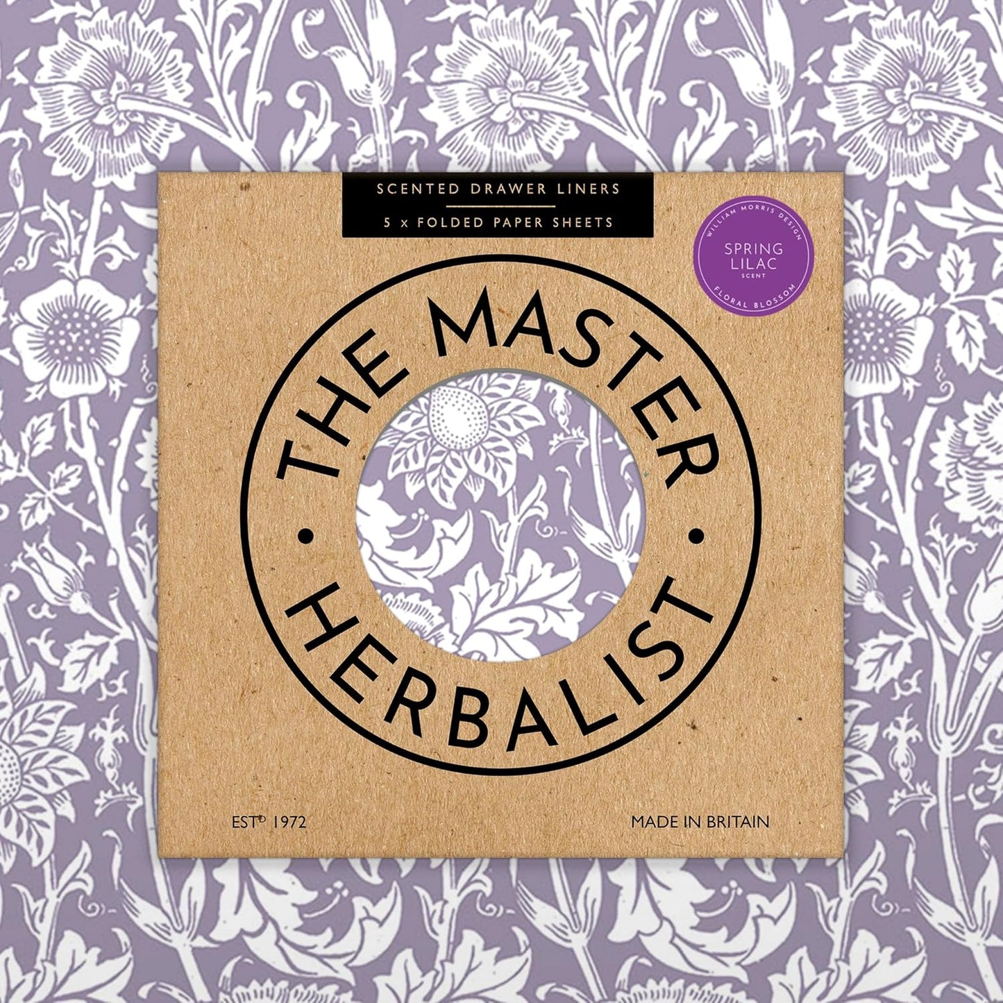 Lilac Scented Drawer Liners in a Purple William Morris Design | Pack of 5 Folded Sheets | Contains Essential Oils | Made in The UK.