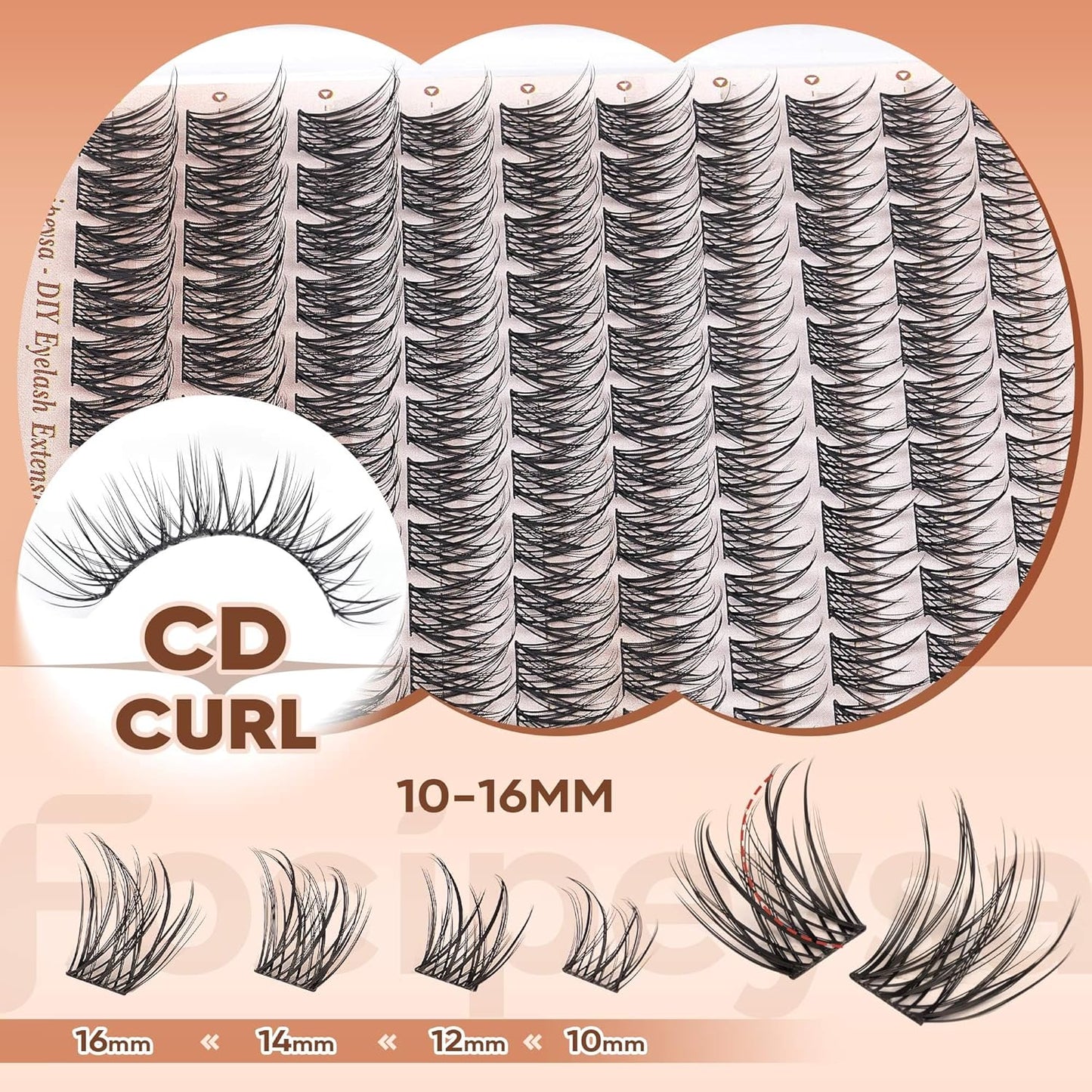Focipeysa Wispy Lashes Extension 10-16mm Clusters Eyelash Natural Eyelash Clusters Anime Lash Clusters CD Curly Lash Extensions Waterproof Individual Lash Extensions DIY Lashes at Home