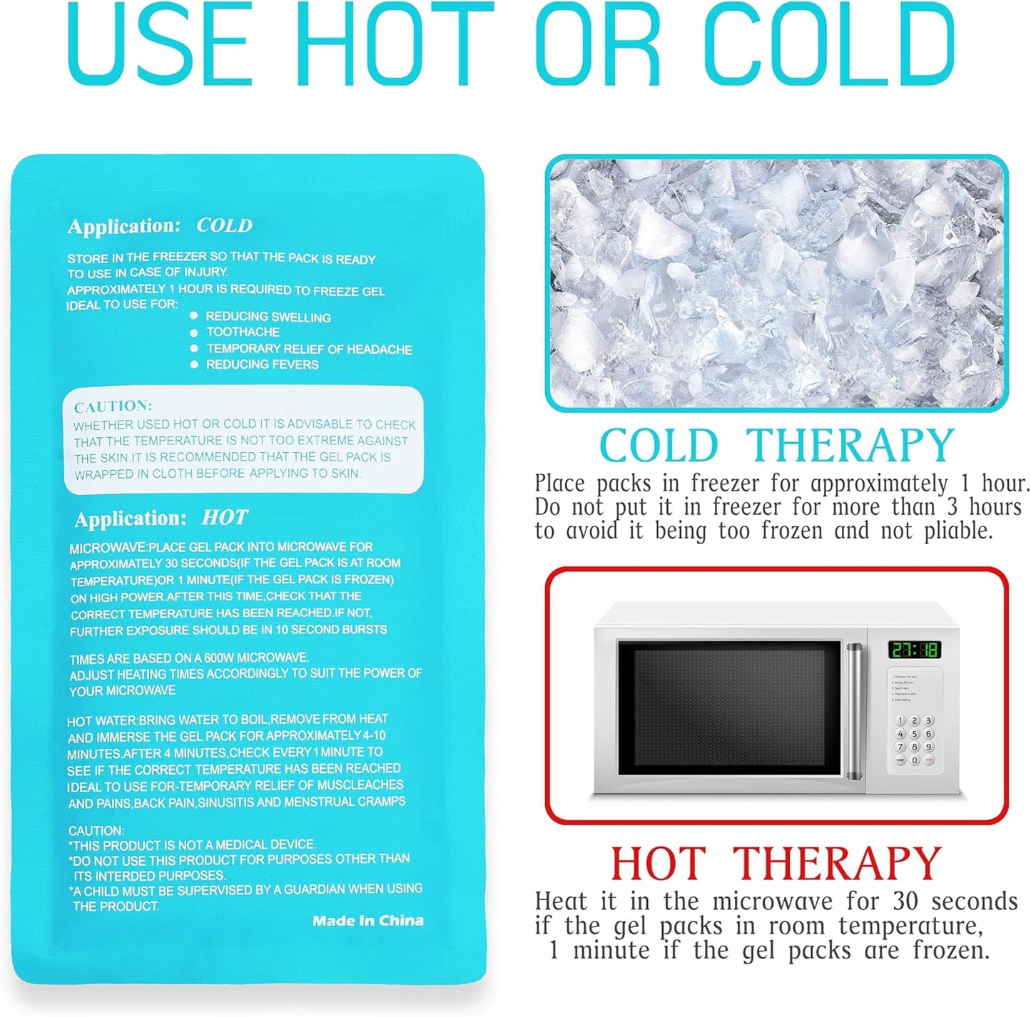 General Medi Hot & Cold Reusable Gel Pack Compress Wrap - Pack of 3 - Great for Migraine Relief, Sprains, Muscle Pain, Bruises, Injuries